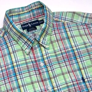 Ralph Lauren Men Blake Cotton Button Down Shirt Green Plaid Size XXL Preppy